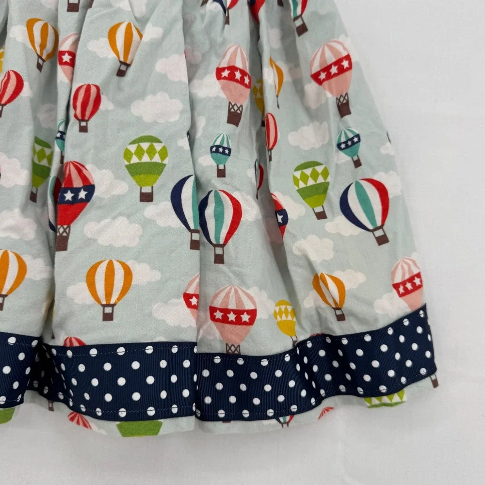 Handmade Vtg Girls Hot Air Balloon Polka Dot Mixed Media Sleeveless Dress 2T/3T